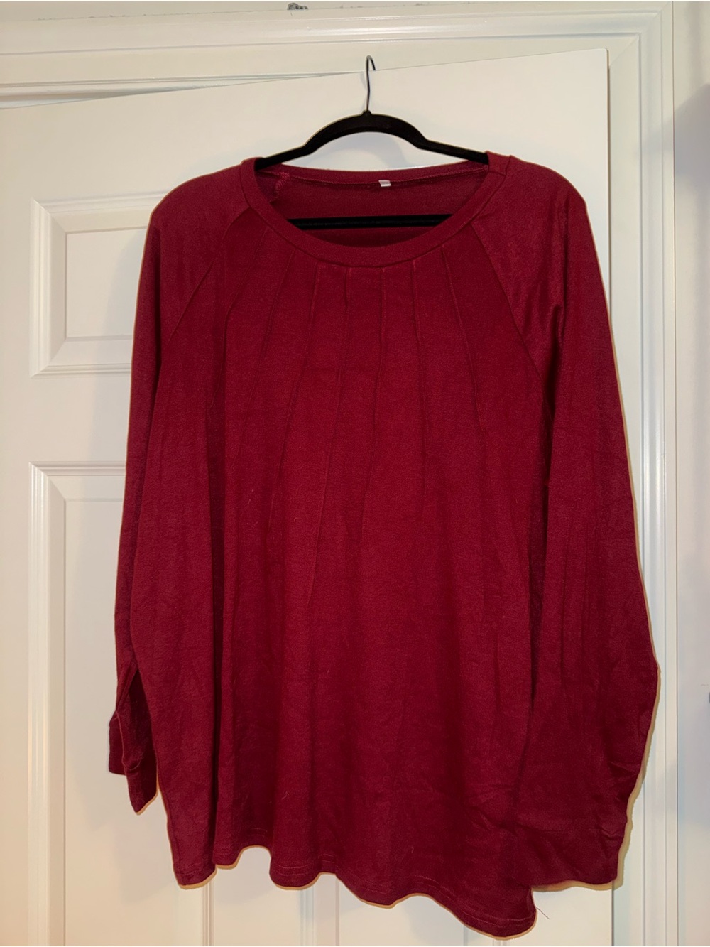 Women’s Long Sleeve Pleated Front Pullover Sweater- Burgundy